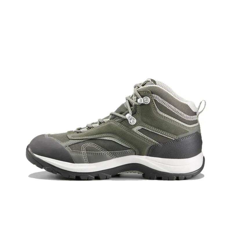 DECATHLON Slip-Resistant Water-Resistant Mid-Top Trekking Shoes Women's Khaki Green-0