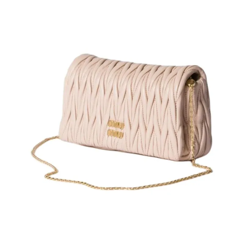 MIU MIU Matelassé Leather Crossbody Bag, Shoulder Bag Mini Women's Pink-1