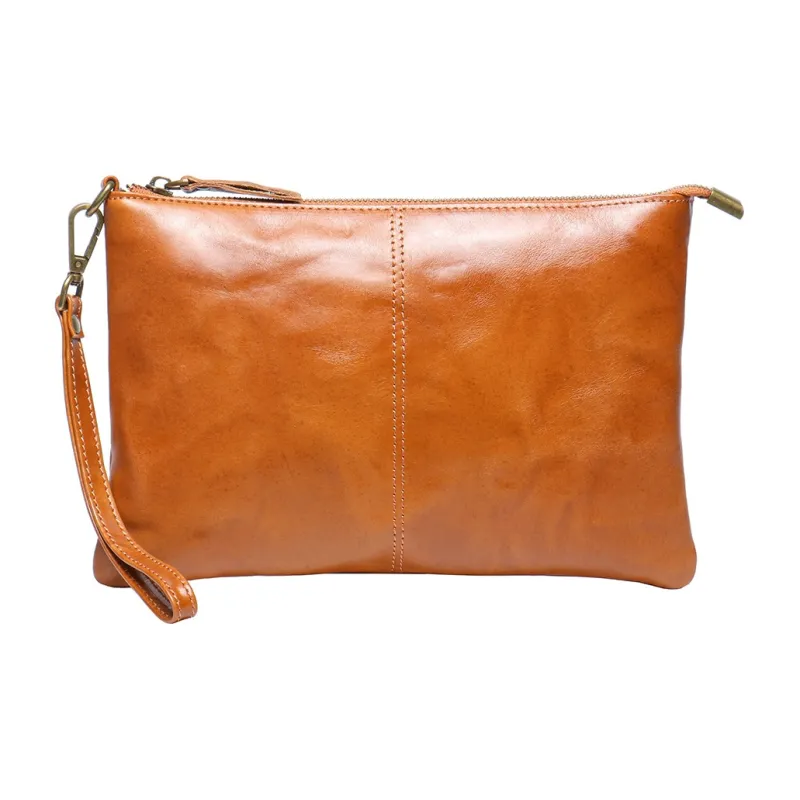 LARTIGENT Top Grain Cow Leather Clutch Men's Brown/Coffee/Black-0