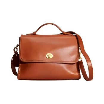 COACH Court Leather Crossbody Bag Medium Size Women's Brown
