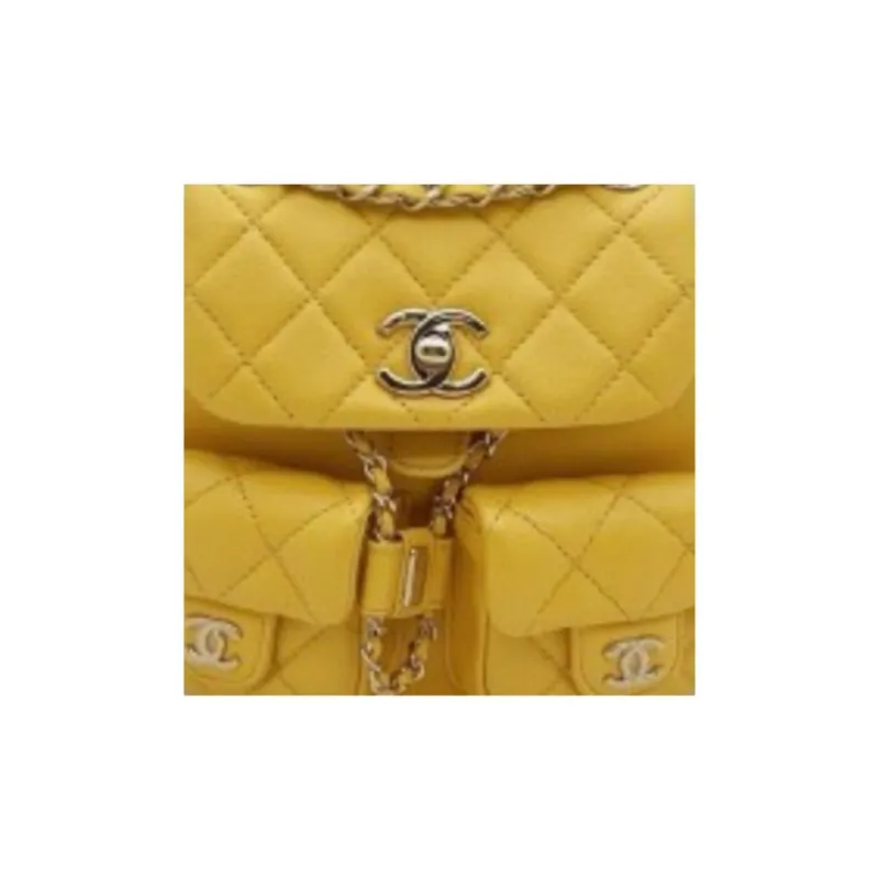 CHANEL Duma Smooth Calf Leather Backpack Trumpets Women's Yellow-4