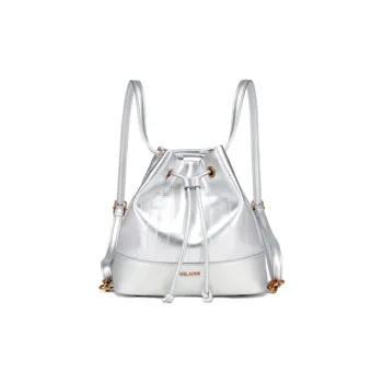 GELANNI PU Bucket Bag Shoulder Bag Backpack Regular Women's Silver Luster/Light Beige Curtain