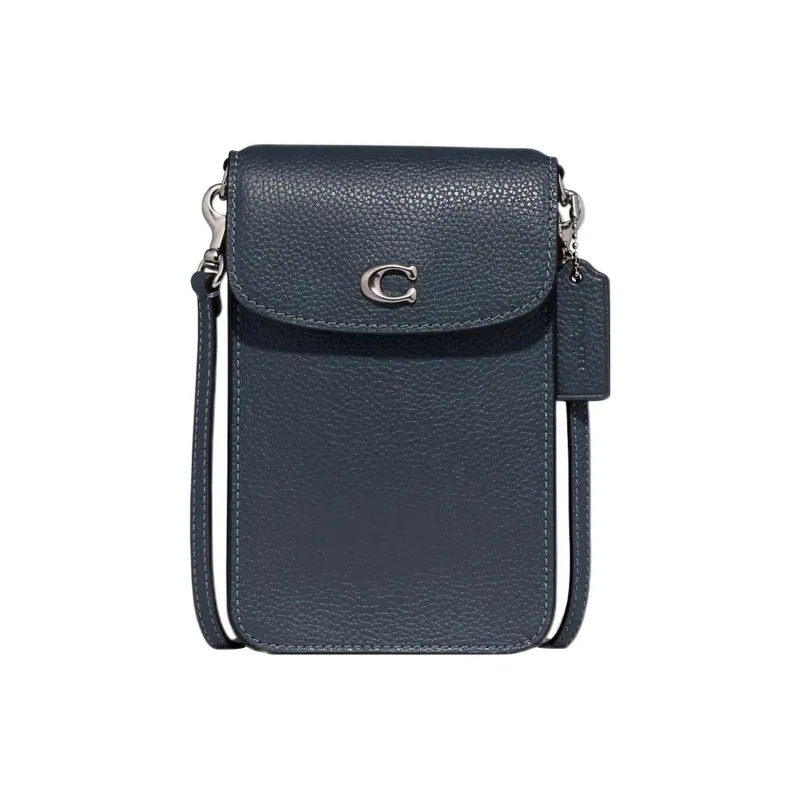 COACH Leather Cell Phone Pouch, Crossbody Bag Women's Dark Blue-0