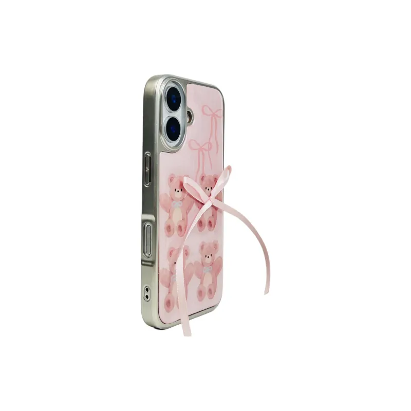 Wei Xin Acrylic Material 3D Effect Bowknot Bear Phone Cases Compatible With IPhone 16/15 Pro Max/Apple 13/14 Pro/Max-1