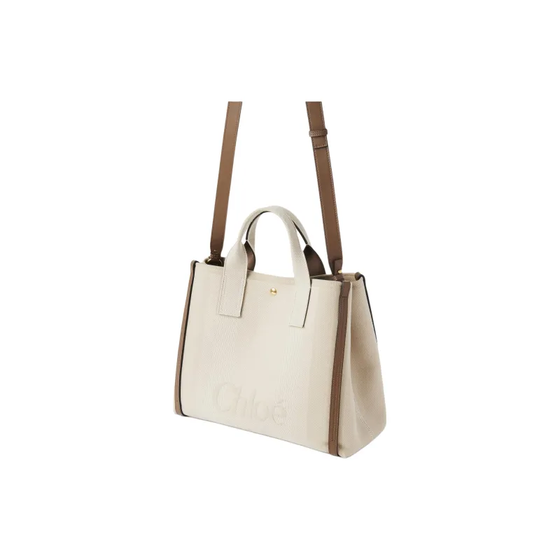Chloe Cotton Tote Bag Shopping Bag Shoulder Bag Crossbody Bag Handbag Women's Beige-2