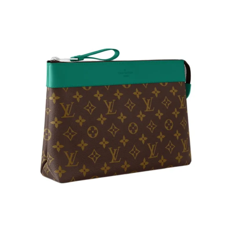 LOUIS VUITTON Pochette Voyage Coated Canvas Clutch Men's Brown & Green-1