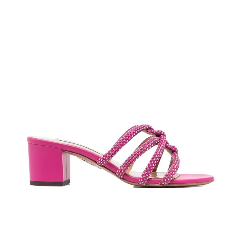 AQUAZZURA Crystal-embellished Leather Mules-1