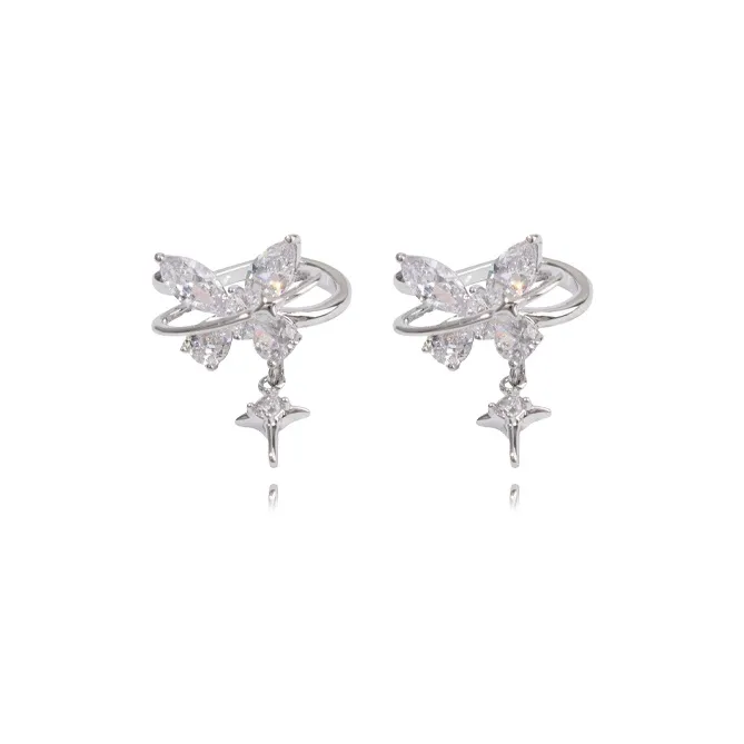 Muyan Alloy Sparkling Butterfly Clip on Earrings Women's-0