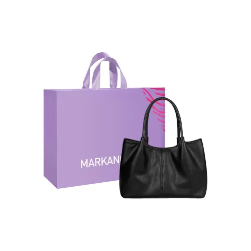 MARKANGARO PU Tote Bag Shoulder Bag Medium Size Women's Black \ Ecru