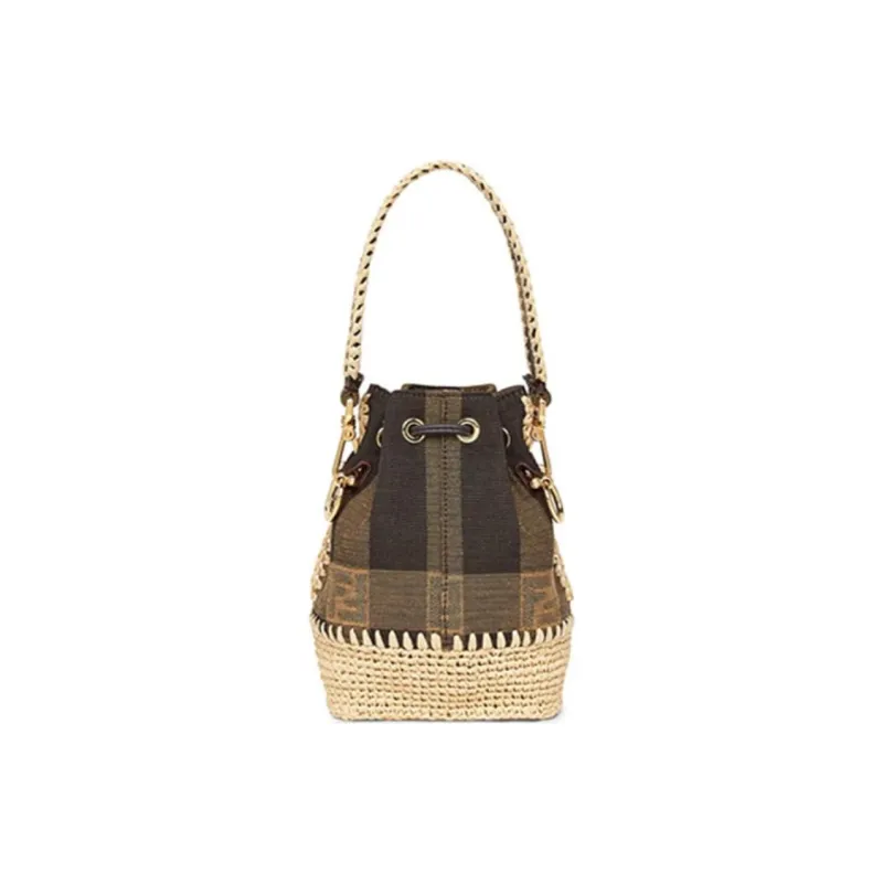 FENDI Mon Tresor Jacquard Canvas Bucket Bag Shoulder Bag Crossbody Bag Handbag Mini Women's Brown-2