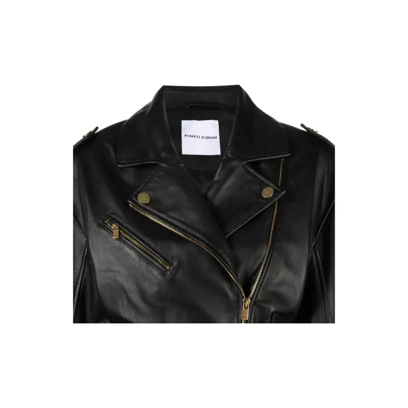 PINKO SS23 Leather Jacket Women's Black-4