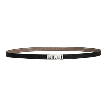 HERMES Metal Leather Belts Women's Black/Taupe Width 1.3CM