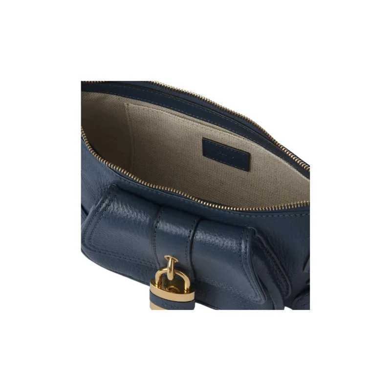 Chloe Shiny Grained Calfskin Handbag Shoulder Bag Regular Women's Tapestries Blue-3