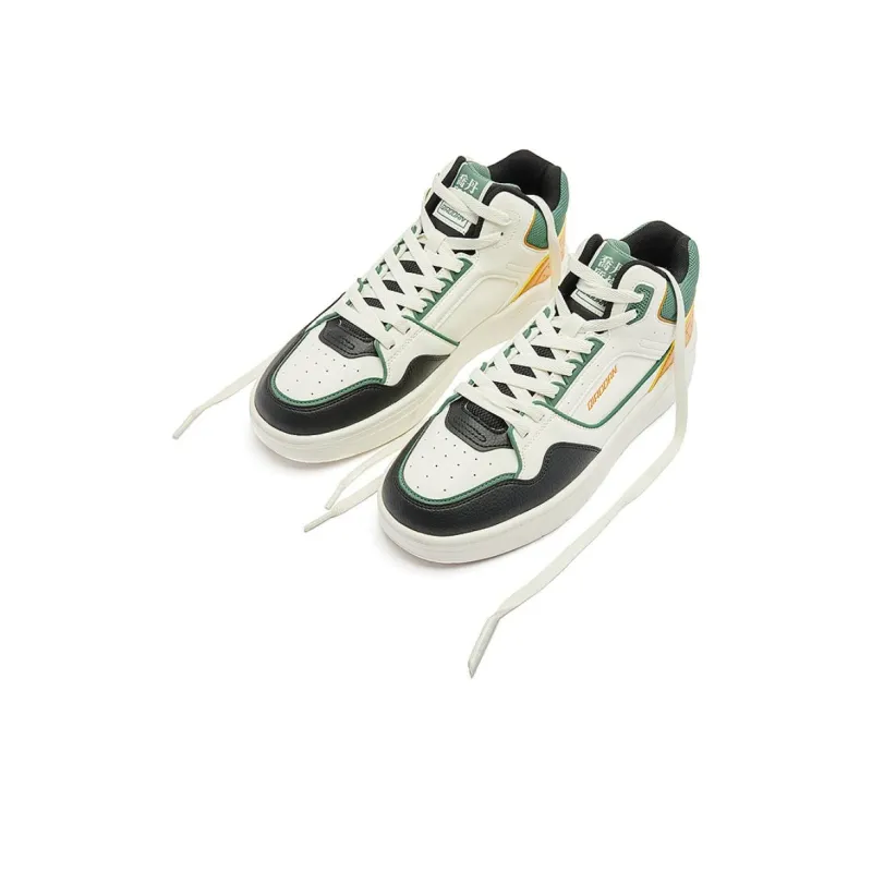 QIAODAN Warm Slip Resistant High Top Skateboard Shoes Men's White Green Black-2
