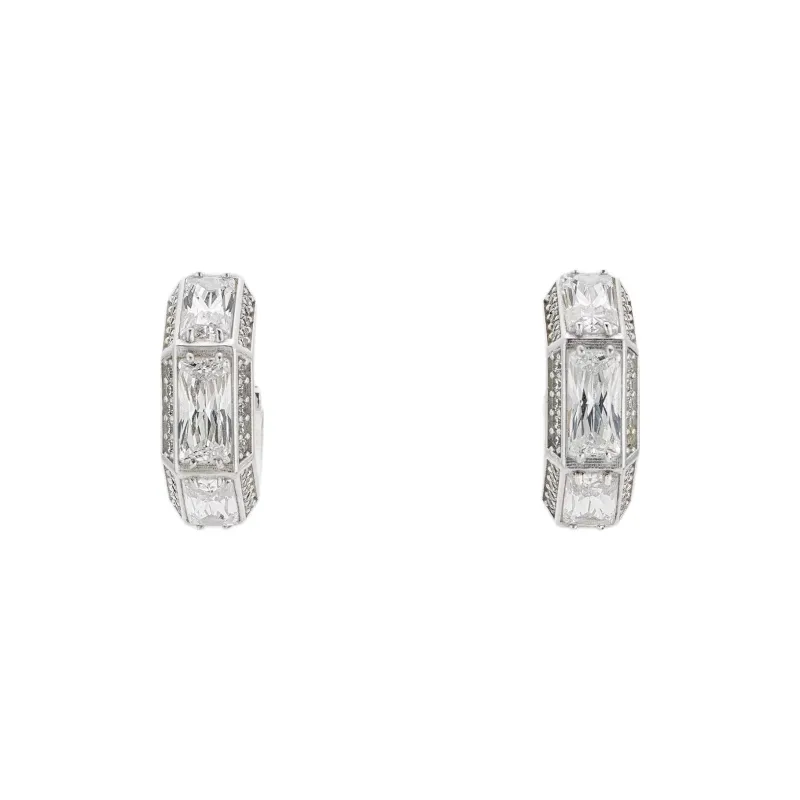 GUCCI 941 Silver Zircon Earrings Unisex Silver-1