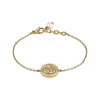 GUCCI Metal Crystal Glass Pearl Bracelets Unisex Gold