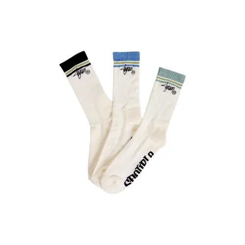 S DOUBLE FW24 블랙 블루 세이지 그린 남녀공용 크루 삭스