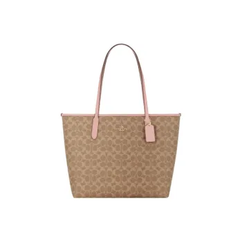 COACH City PVC Tote Bag Shopping Bag Handbag Shoulder Bag Large Size Women's Brown & Pink