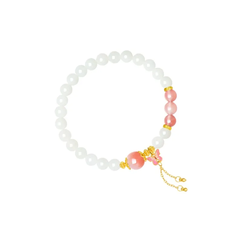 CHOW TAI SENG Niche National Trend Romantic Commuter Hetian Jade Beaded Bracelet White Jade Women's-1