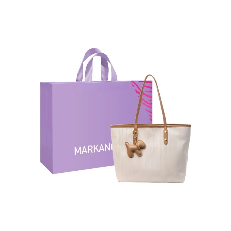 MARKANGARO PU Tote Bag Shoulder Bag Medium Size Unisex Black/White With Coffee/White With Khaki-5