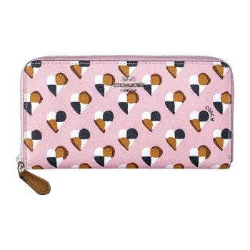 COACH Phone Coated Canvas Zip Closure Coin Pocket Cell Phone Pouch Card Holder Wallet Women's Silver & Blush Pink
