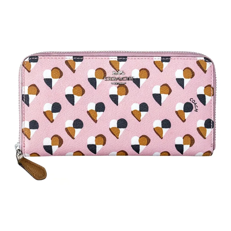 COACH Coated Canvas Zip Closure Coin Pocket, Cell Phone Pouch, Card Holder, Wallet Women's Silver & Blush Pink-0
