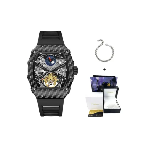 Dulunwe Automatic Mechanical Movement Silicone Strap Watch Men's Watches Black Dial