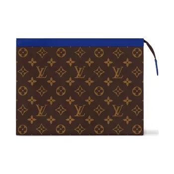 LOUIS VUITTON Monogram Macassar Coated Canvas Clutch Medium Size Men's Blue