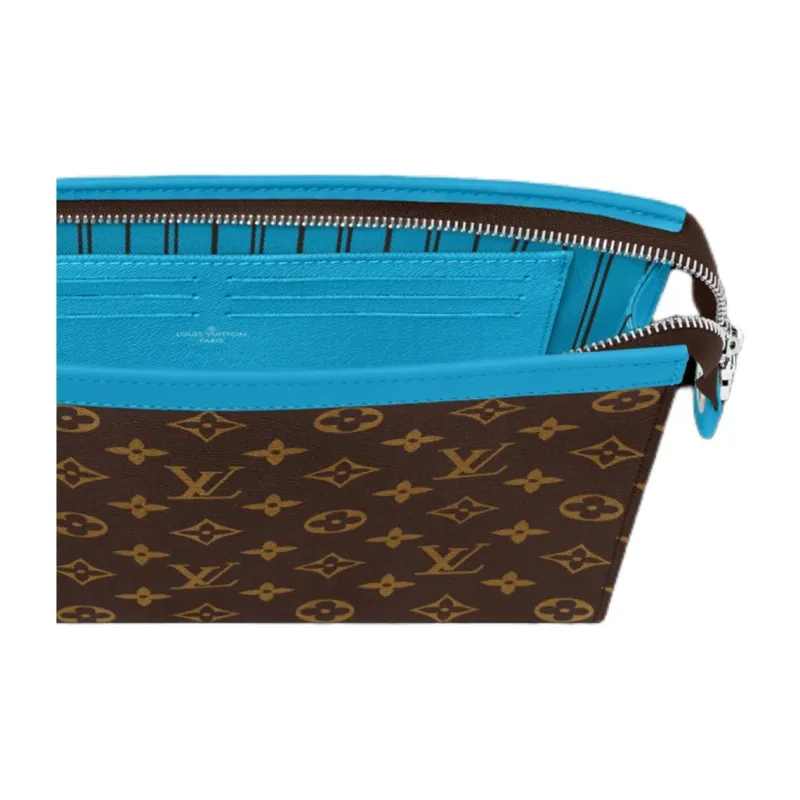 LOUIS VUITTON Monogram Macassar Coated Canvas Clutch Medium Size Unisex Blue & Brown-4