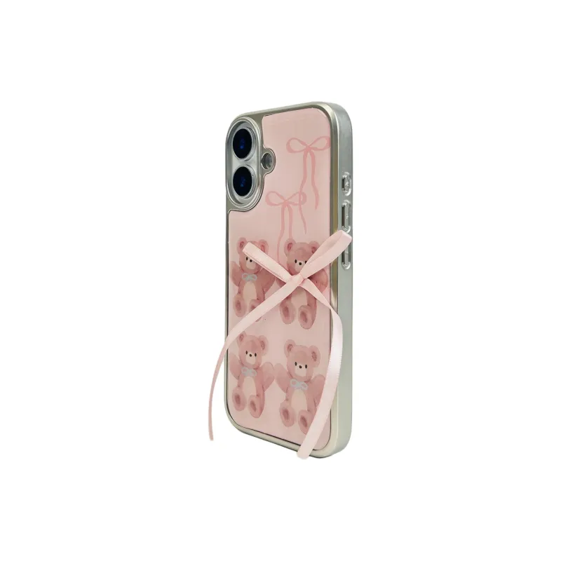 Wei Xin Acrylic Material 3D Effect Bowknot Bear Phone Cases Compatible With IPhone 16/15 Pro Max/Apple 13/14 Pro/Max-2