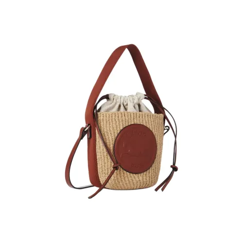Chloe Natural Fiber With Calfskin Bucket Bags Shoulder Bag Crossbody Bag Handbag Small Size Women's Tan