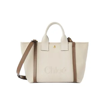 Chloe Cotton Handbag Shoulder Bag Crossbody Bag Small Size Women's Beige