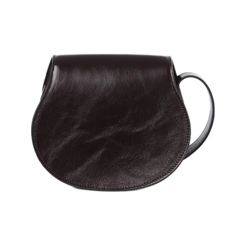 Chloe Marcie Shiny Calfskin Saddle Bag Shoulder Bag Crossbody Bag Small Size Women's Reddish Umber-2