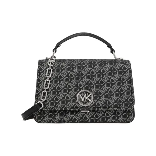 MICHAEL KORS Delancey Coated Canvas Shoulder Bag Crossbody Bag Handbag Medium Size Women's Black & Silver
