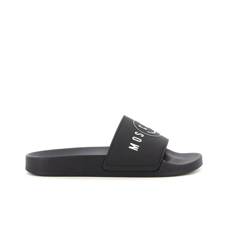 MOSCHINO Rubber Sole Quick Dry Slide Slippers Men's Black-1