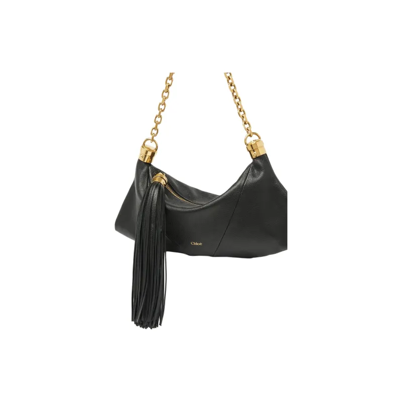 Chloe Grained Buffalo Leather Handbag Shoulder Bag Small Size Women's Black-1