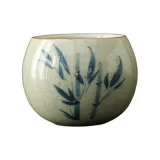 Hand-Drawn Ge Kiln Dragon Egg Cup-Bamboo Green