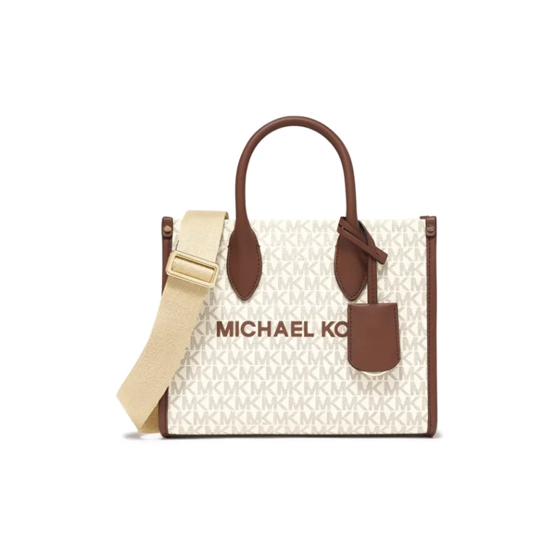 MICHAEL KORS Mirella Split Cow Leather Bonded Artificial Leather Handbag Small Size Women's Vanilla White & Brown-0