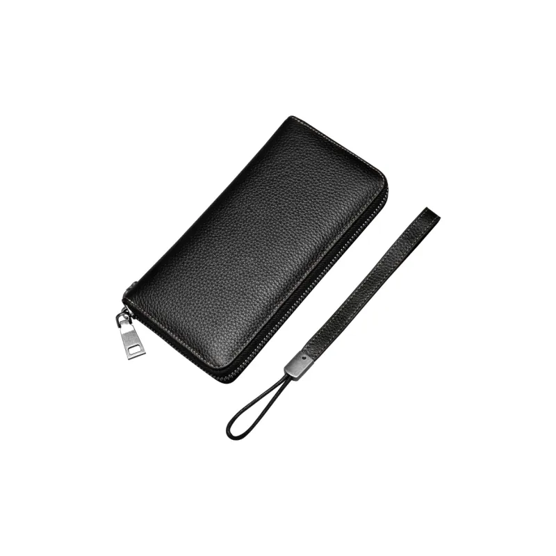 DIFENISE Top Grain Cow Leather Wallet Unisex Black/Smoke Gray-1