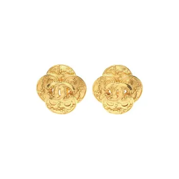CHANEL 1996 Clover motif Cc Earrings
