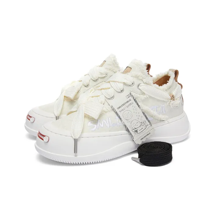 SMILE MONSTER x SMILEREPUBLIC WHITE CORTEX Height Increasing Slip-Resistant Low-Top Canvas Shoes Unisex White-4