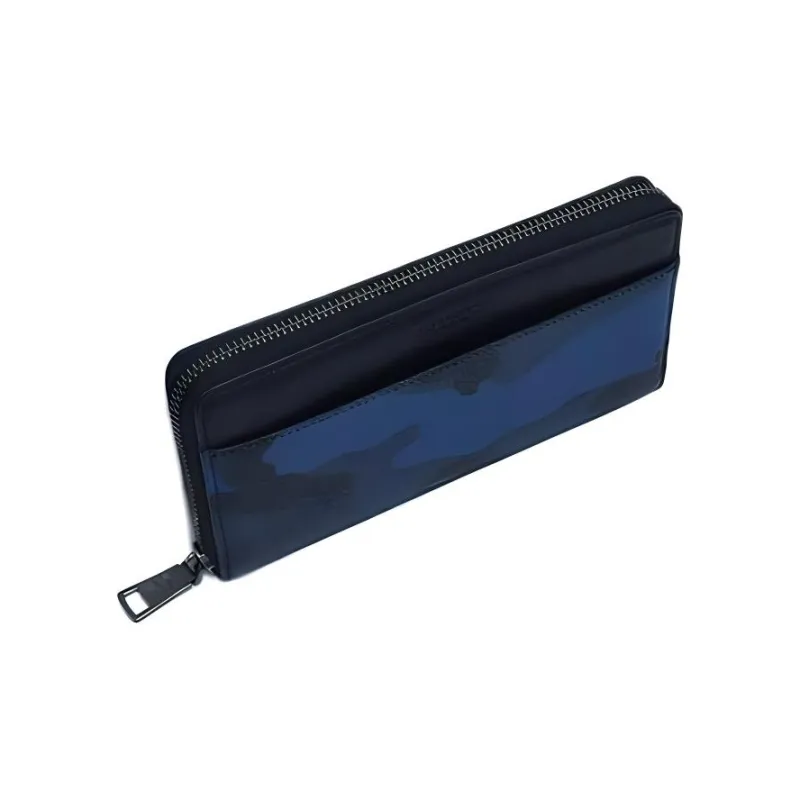 COACH Accordion Wallet Pebbled Leather Coin Purses Wallets Men's Blue & Black-1