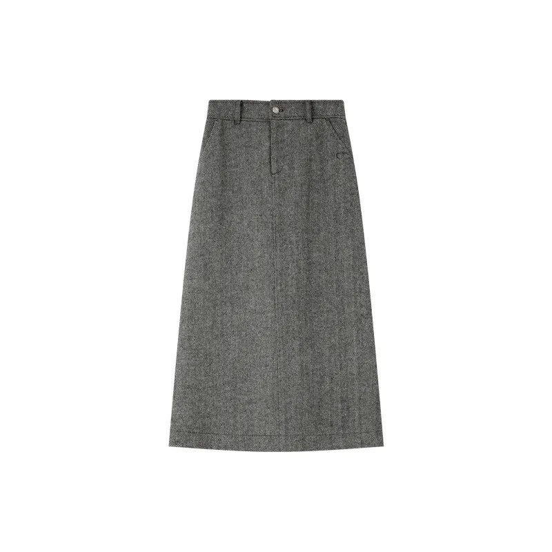VIMLY Casual Long Skirts Women's Floral Black Herringbone-1