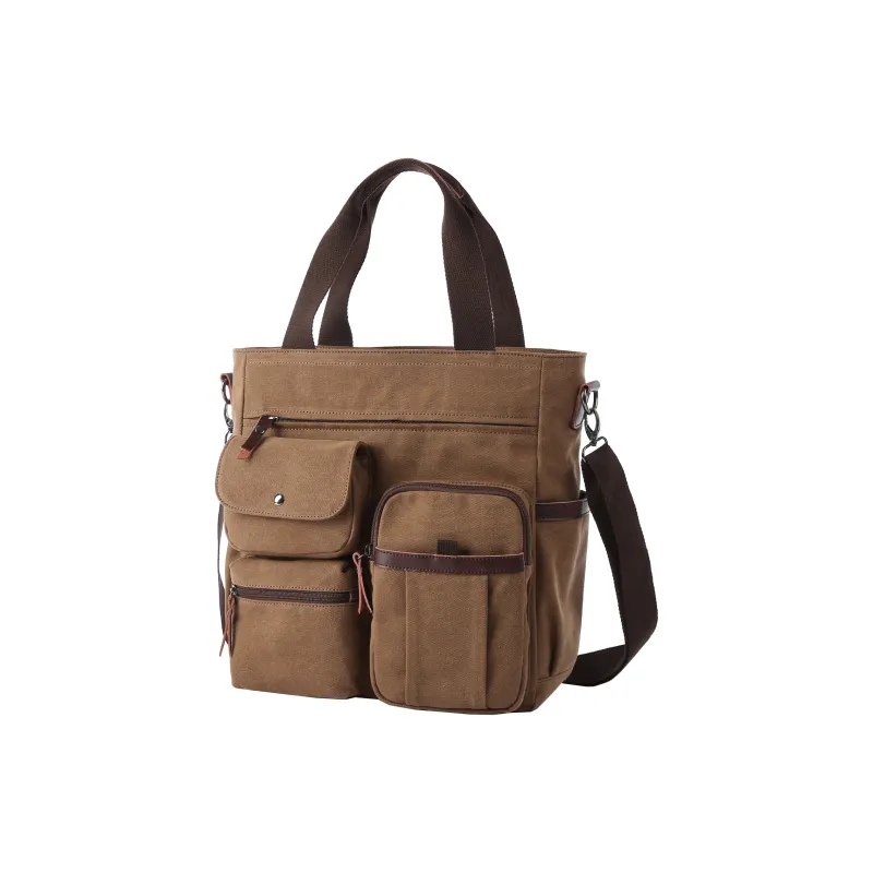 MOYYI Canvas Crossbody Bag Multifunction Computer Briefcase Handbag Shoulder Bag Large Size Men's Black/Coffee-6