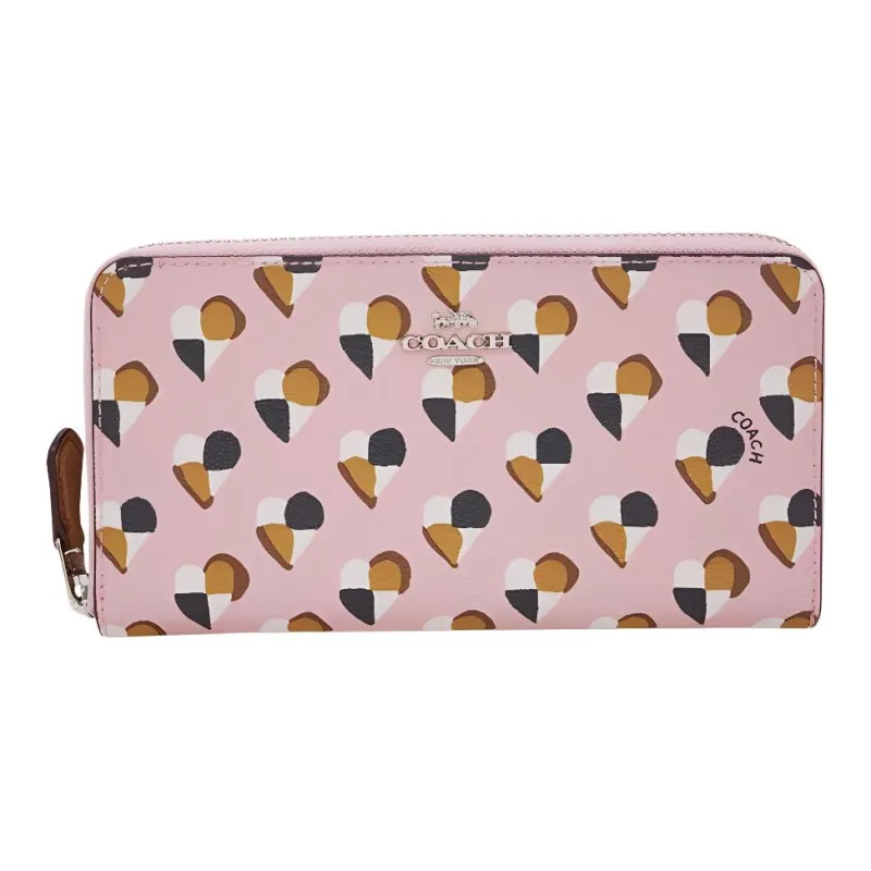 COACH Coated Canvas Zip Closure Coin Pocket, Cell Phone Pouch, Card Holder, Wallet Women's Silver & Blush Pink-1