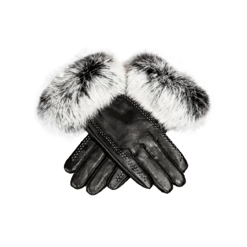 Shanghai Story Sheepskin Knit Gloves Women's Black-4