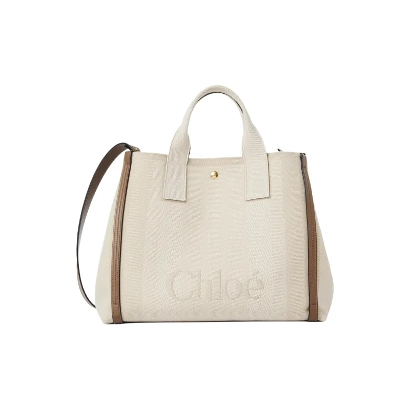 Chloe Cotton Tote Bag Shopping Bag Shoulder Bag Crossbody Bag Handbag Women's Beige-0