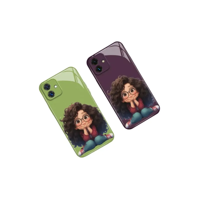 PHILIPS Glass Material Phone Cases Compatibility With Honor Play Collection Fashion Big Eyes Curly Girl Cartoon Pattern-4