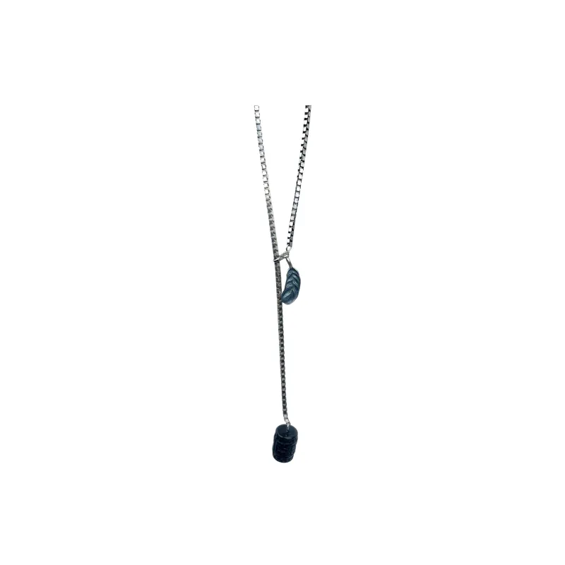 SHIYI N CIFANG Silver Sheen Obsidian Necklaces Unisex Vintage Silver-2