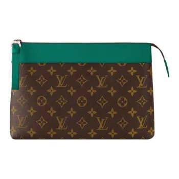 LOUIS VUITTON Pochette Voyage Coated Canvas Clutch Men's Brown & Green